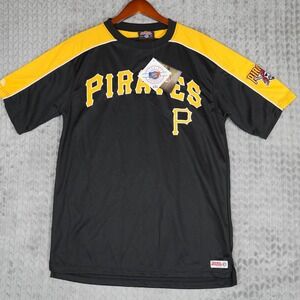 Stitches Pirates Jersey Mens Medium Black Gold MLB Baseball Mesh Athletic Shirt